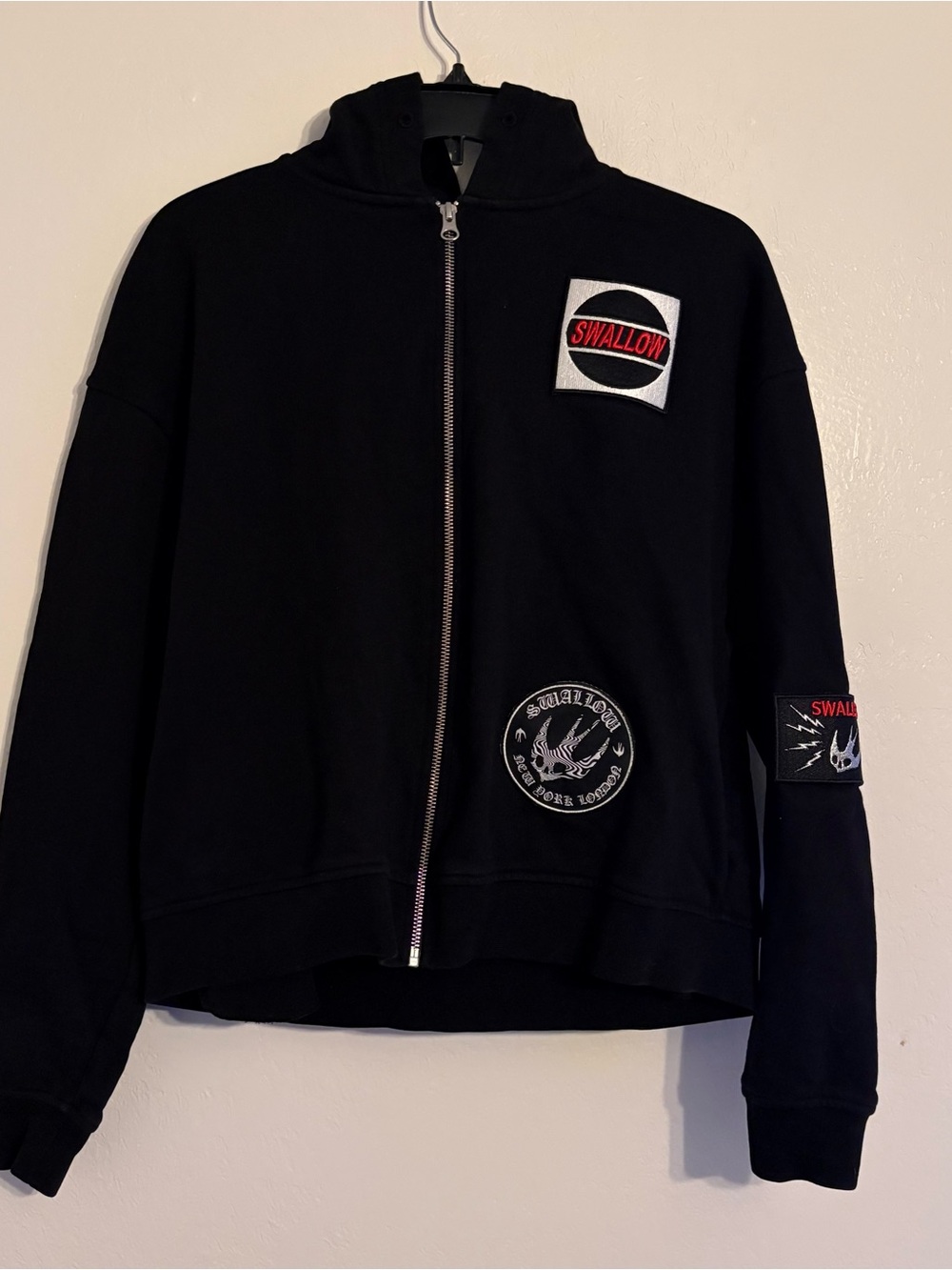 McQ Alexander McQueen Black Patch Slouch Zip Hoodie woman’s small